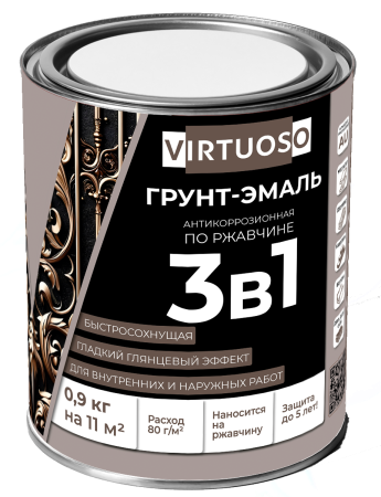 Грунт-эмаль 3-в-1 по ржавчине графит 0,9кг глянцевая алкидно-уретановая VIRTUOSO; 11614280